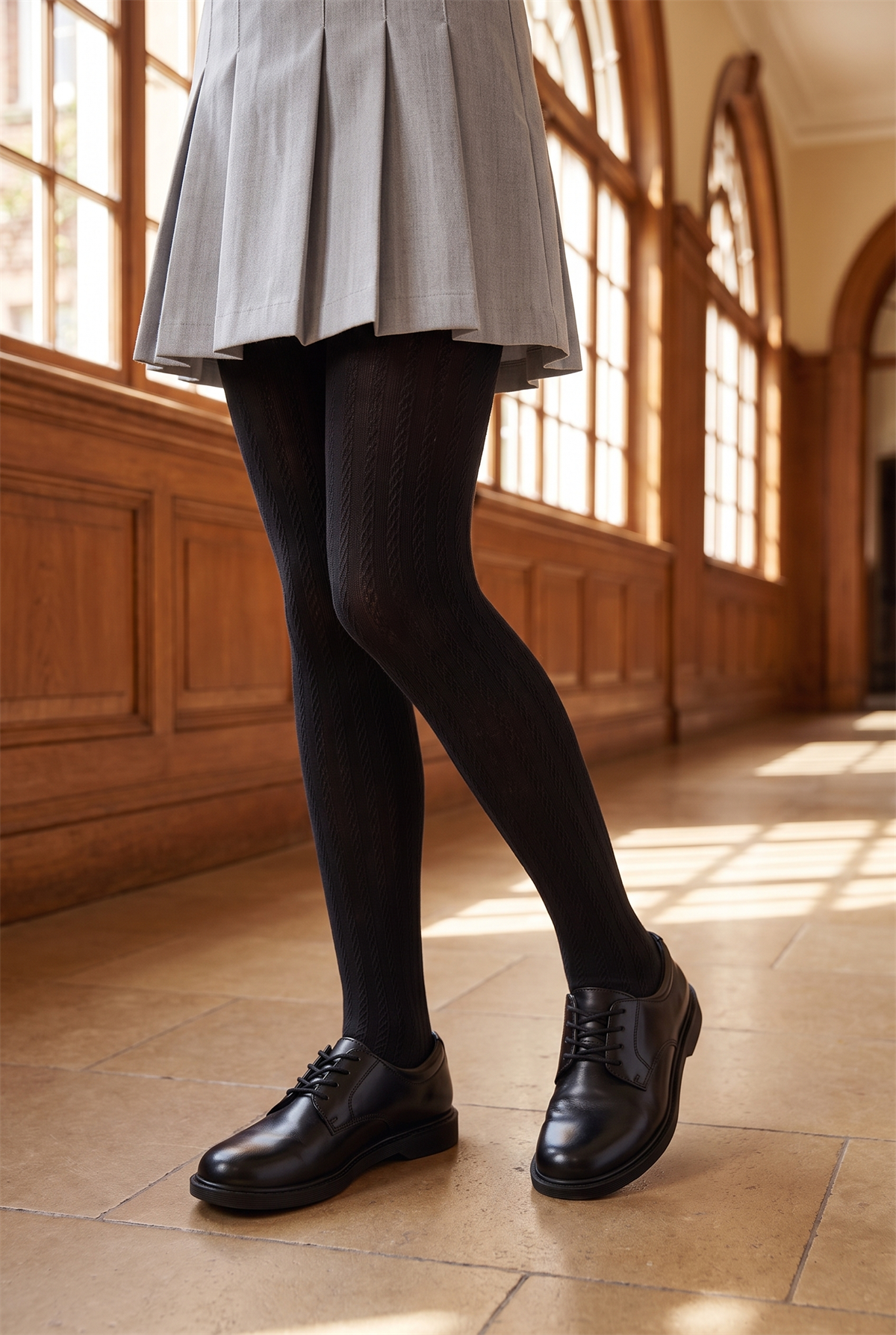 Girls 20 Denier Knitted Patterned Pantyhose Black