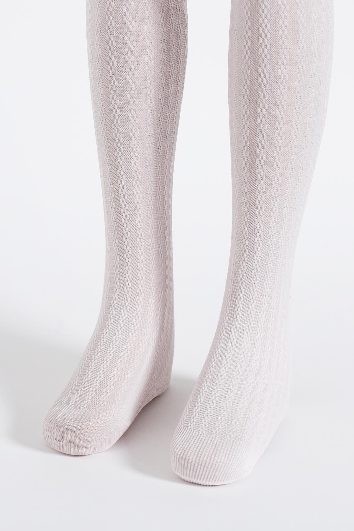 Girls 20 Denier Knitted Patterned Tights Pink