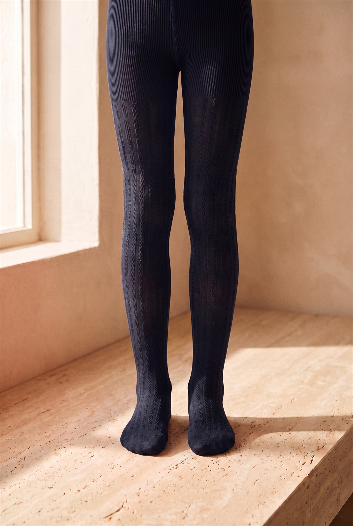 Girls 20 Denier Knitted Patterned Pantyhose Navy Blue