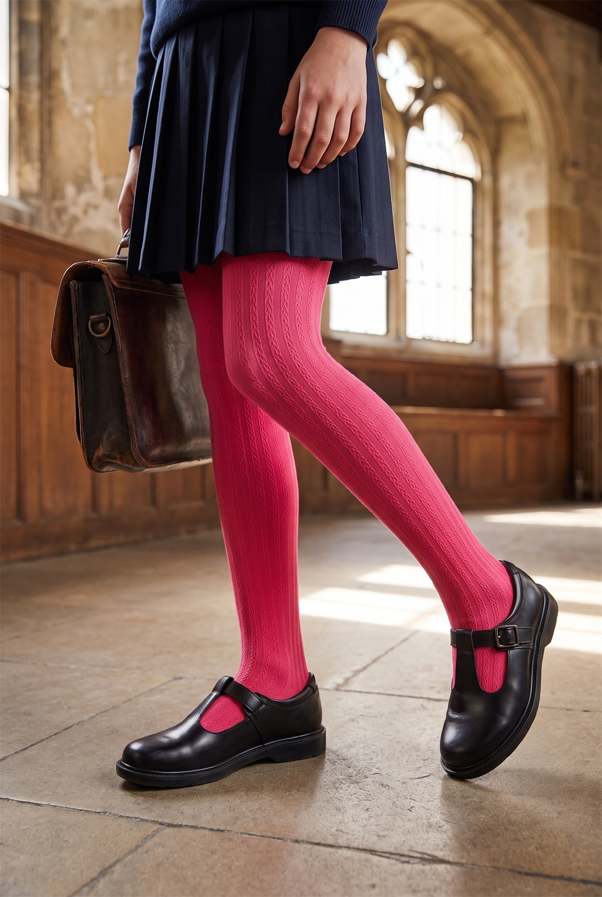 Girls 20 Denier Knitted Pattern Tights Fuchsia