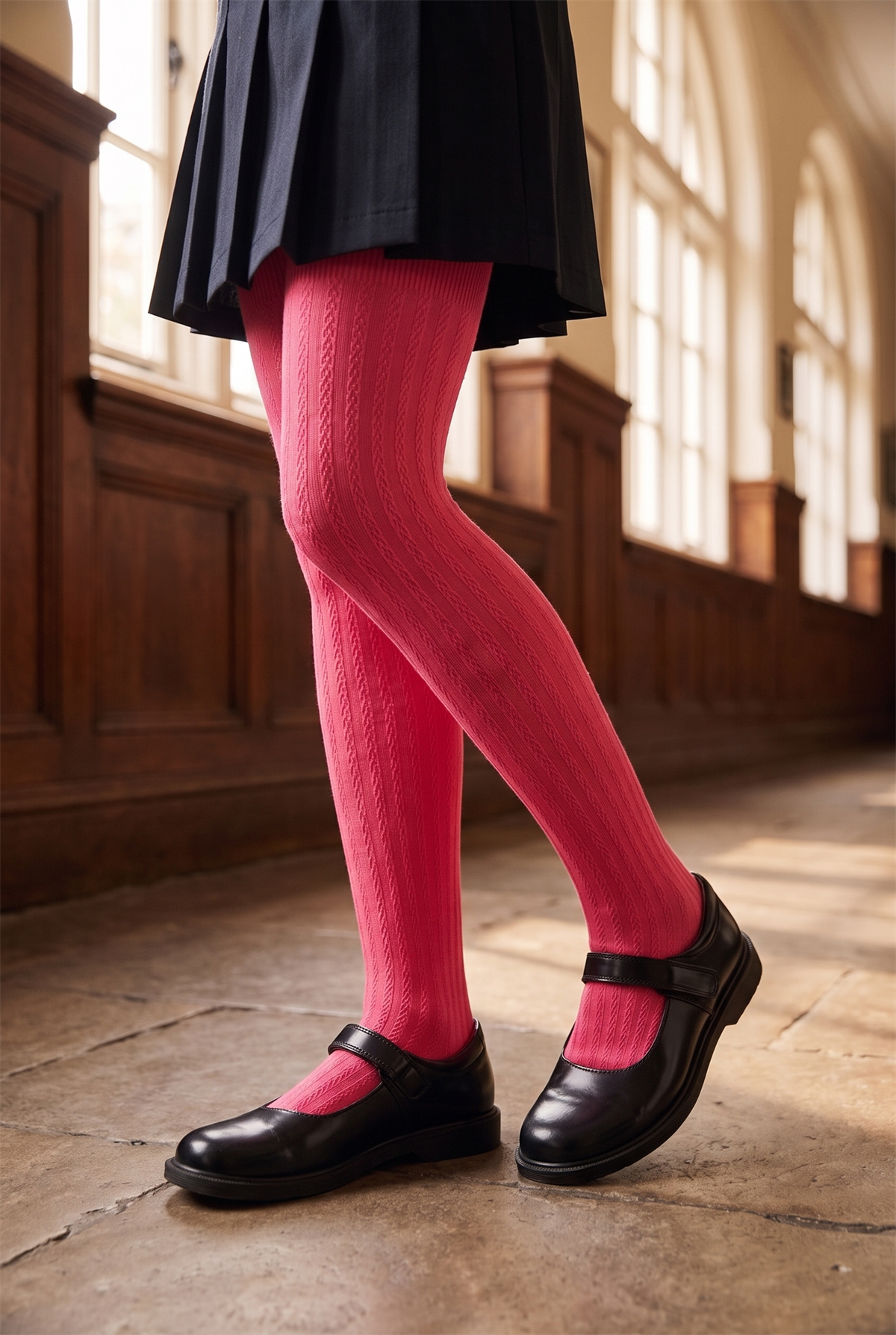 Girls 20 Denier Knitted Pattern Tights Fuchsia