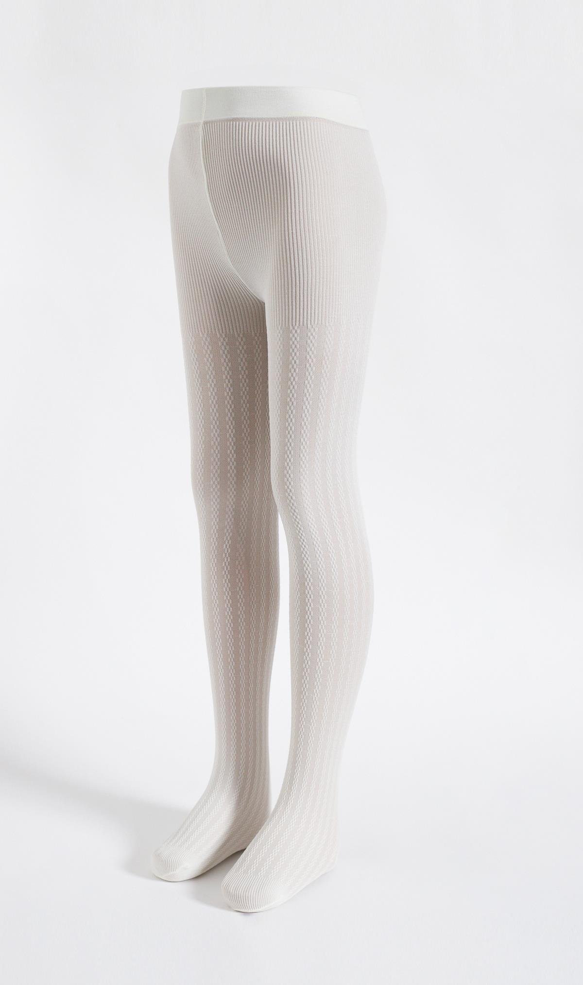 Girls 20 Denier Knitted Patterned Tights in Ecru