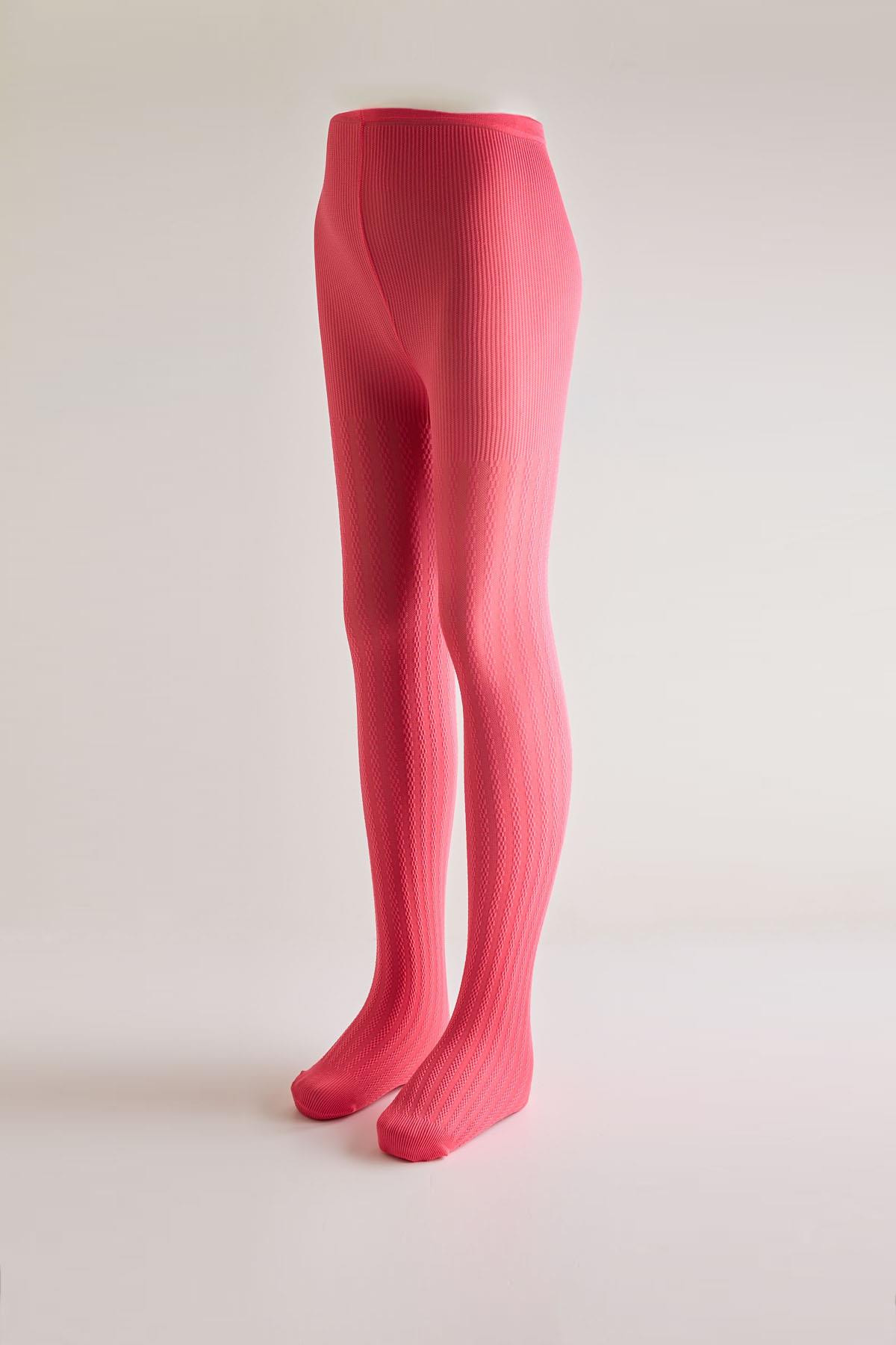 Girls 20 Denier Knitted Pattern Tights Fuchsia