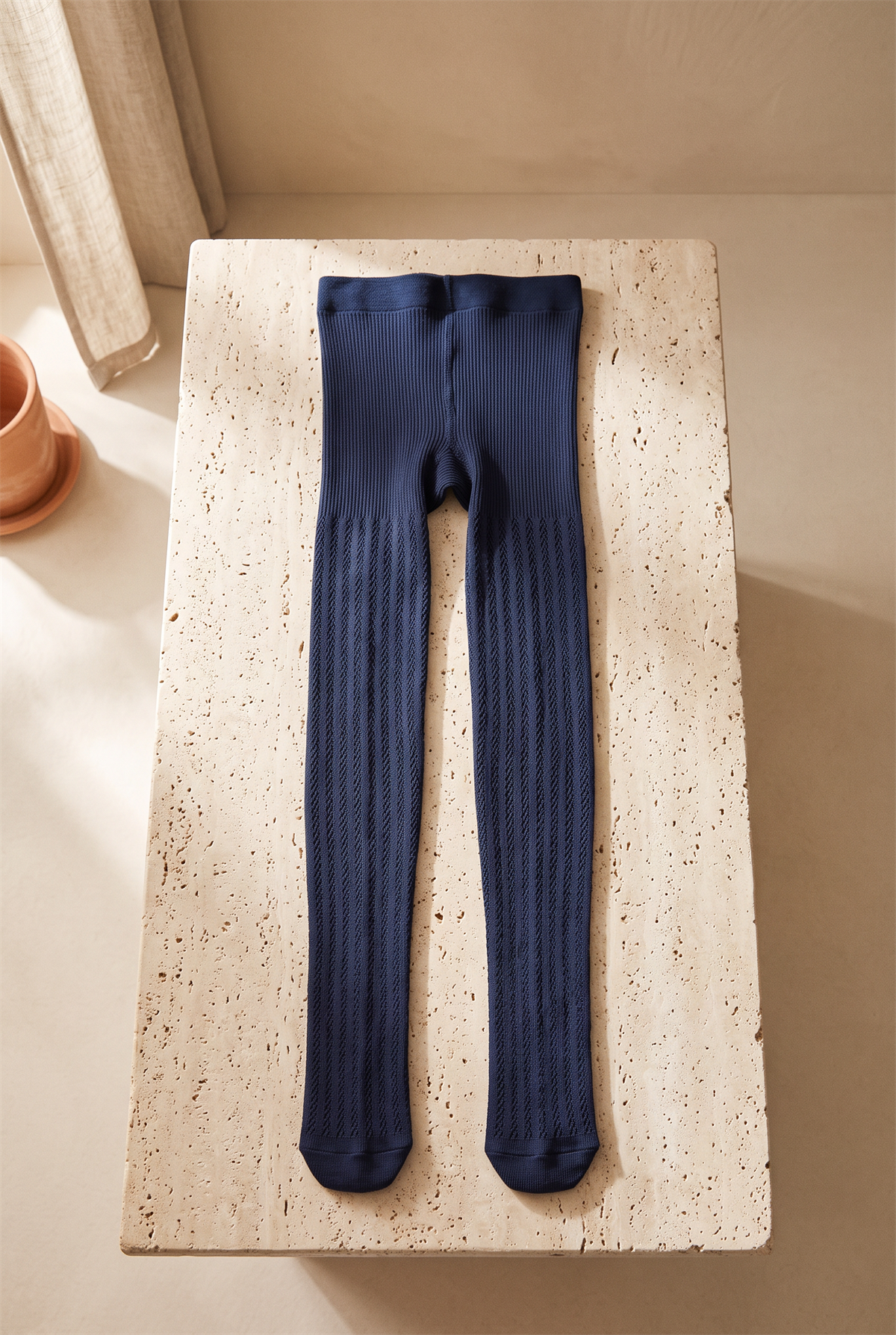 Girls 20 Denier Knitted Patterned Pantyhose Navy Blue