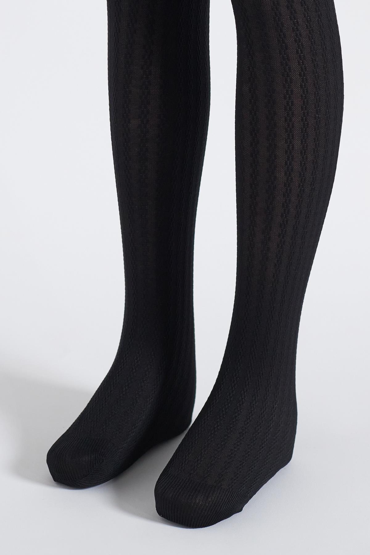 Girls 20 Denier Knit Patterned Tights Black