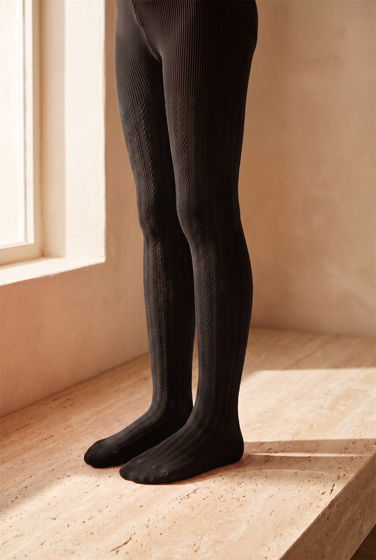 Girls 20 Denier Knitted Patterned Pantyhose Black
