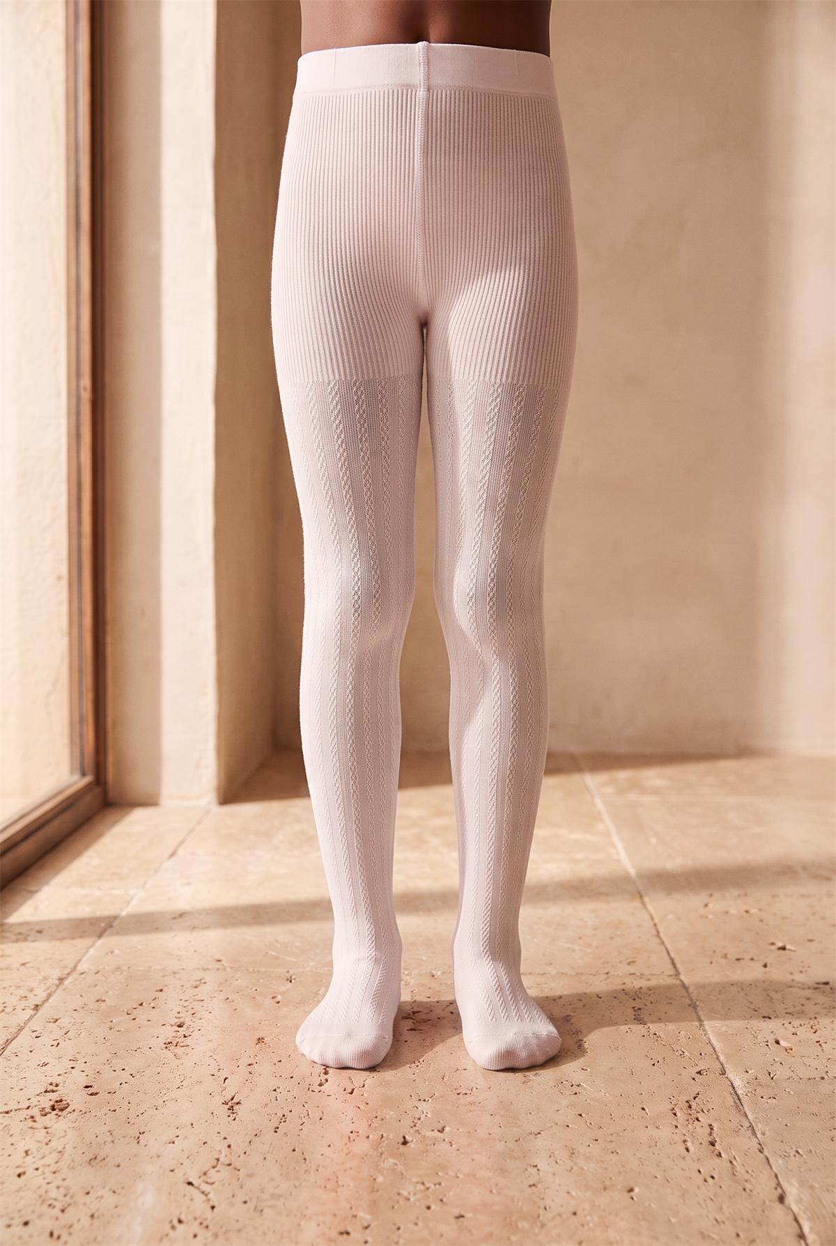 Girls 20 Denier Knitted Patterned Pantyhose Pink