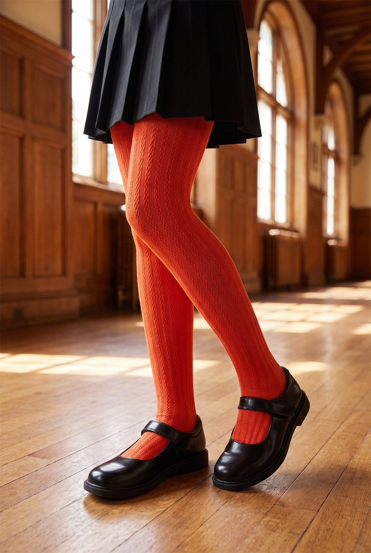 Girls 20 Denier Knitted Patterned Tights Red