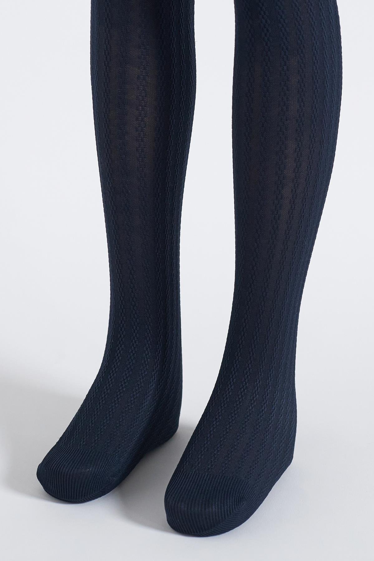 Girls 20 Denier Patterned Tights Navy Blue