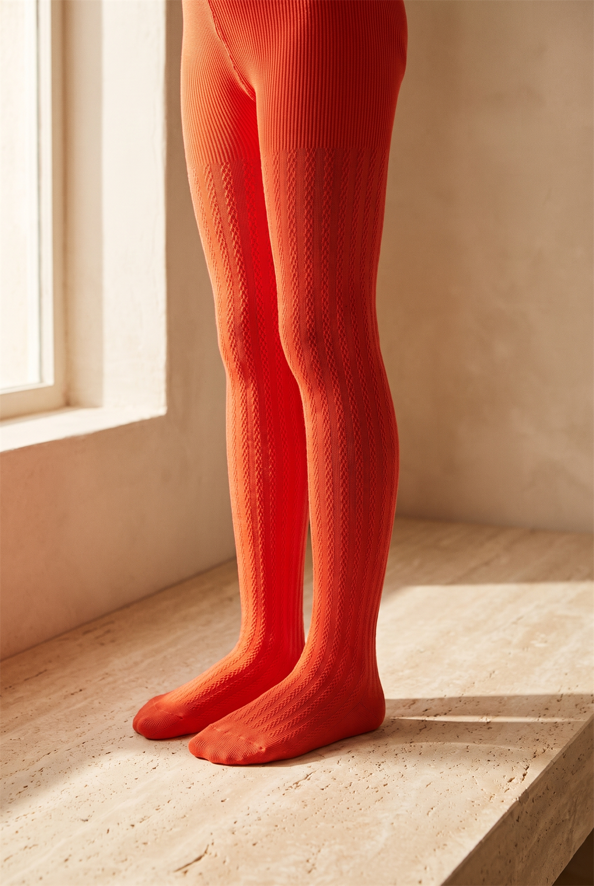 Girls 20 Denier Knitted Patterned Tights Red