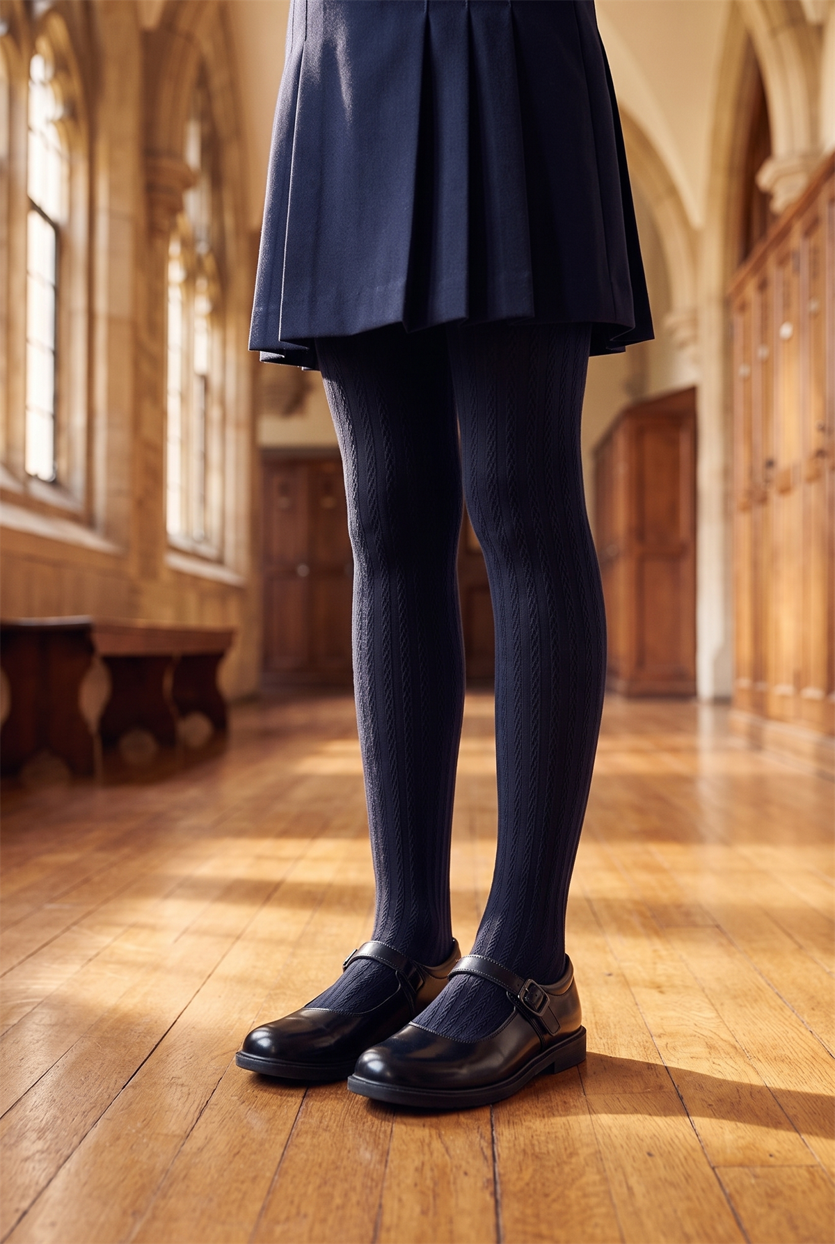 Girls 20 Denier Knitted Patterned Pantyhose Navy Blue