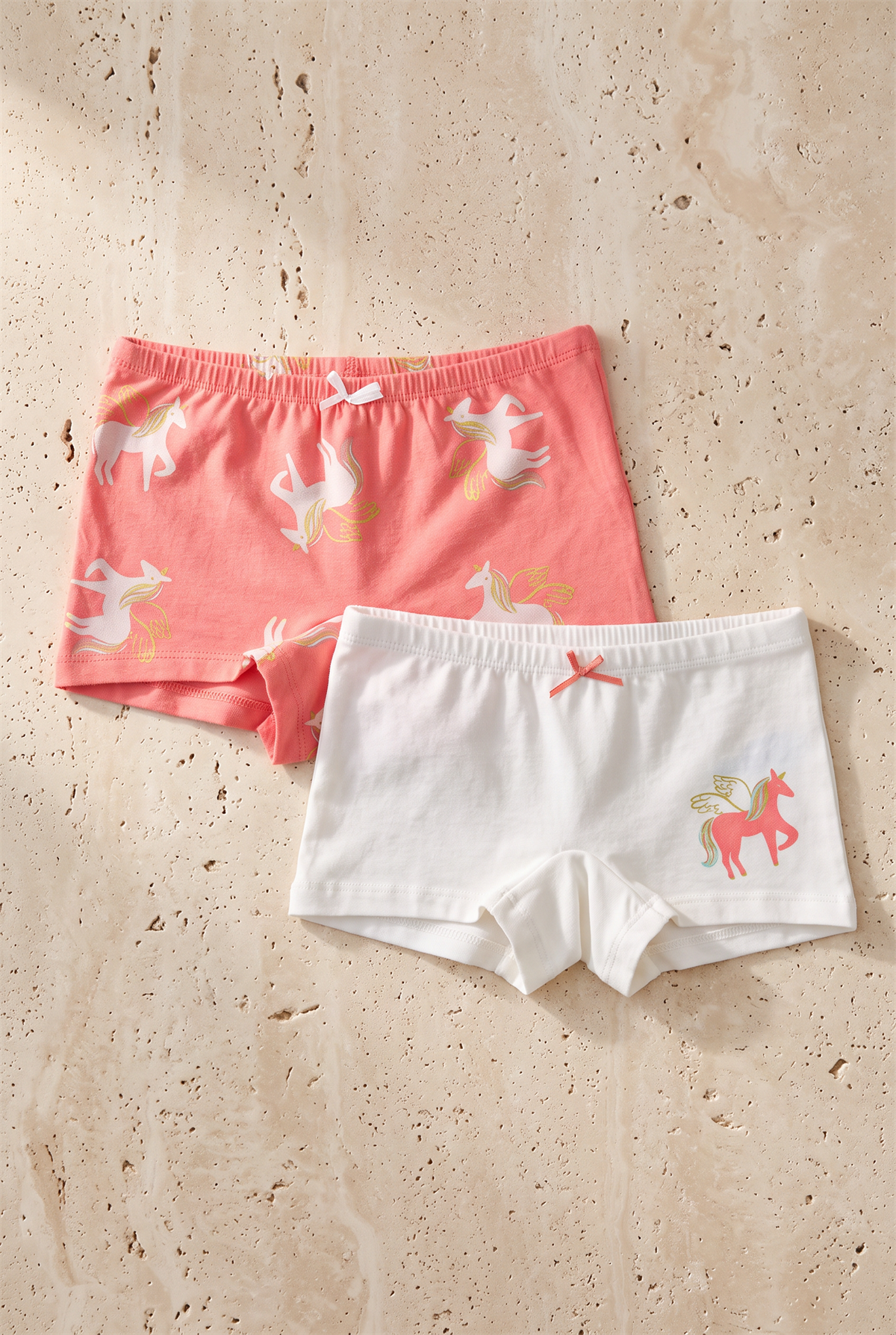 Kız Çocuk 2li Paket Unicorn Boxer Ekru/Pembe
