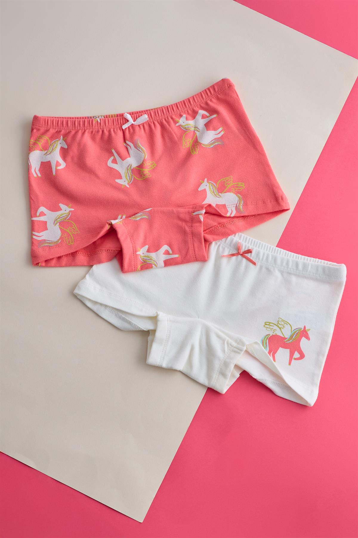 Girls 2-Pack Unicorn Boxer Ecru/Pink