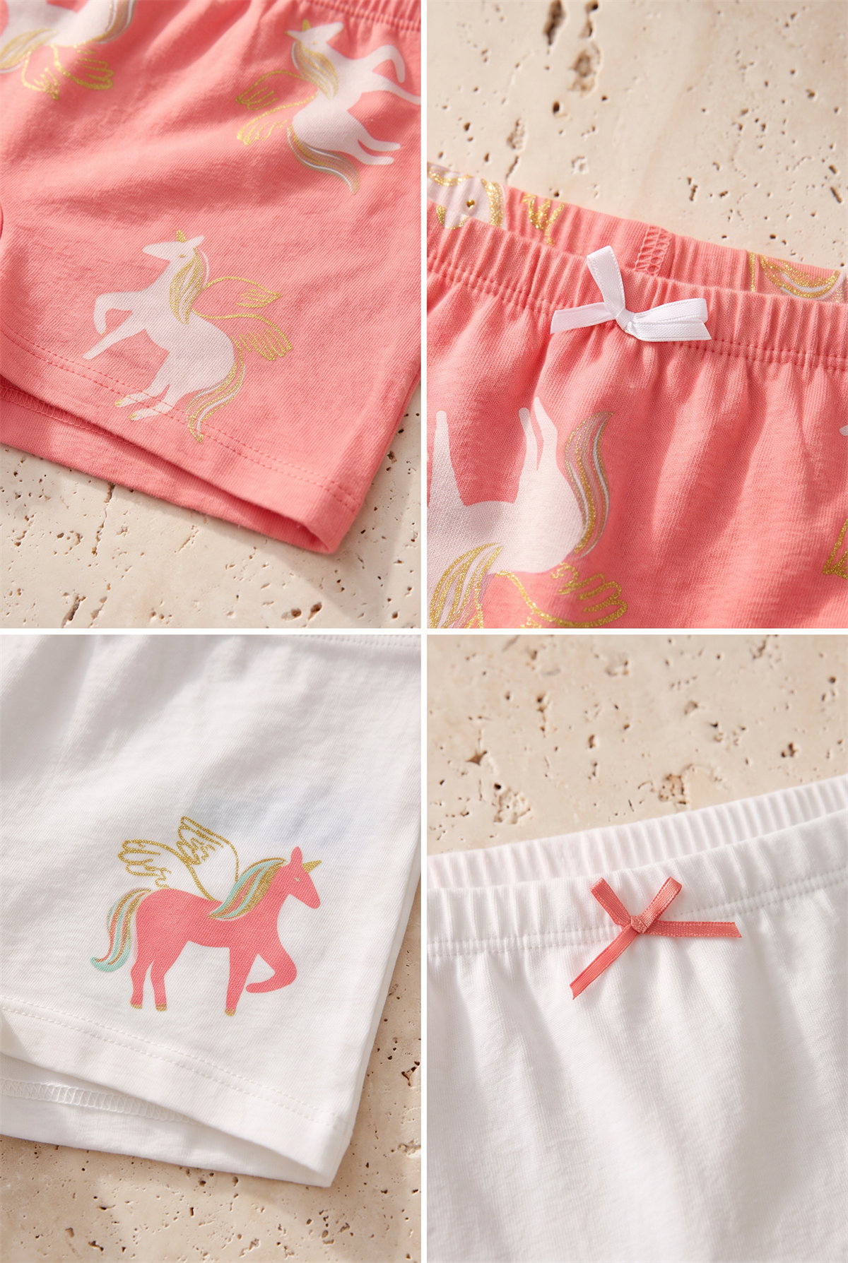 Kız Çocuk 2li Paket Unicorn Boxer Ekru/Pembe