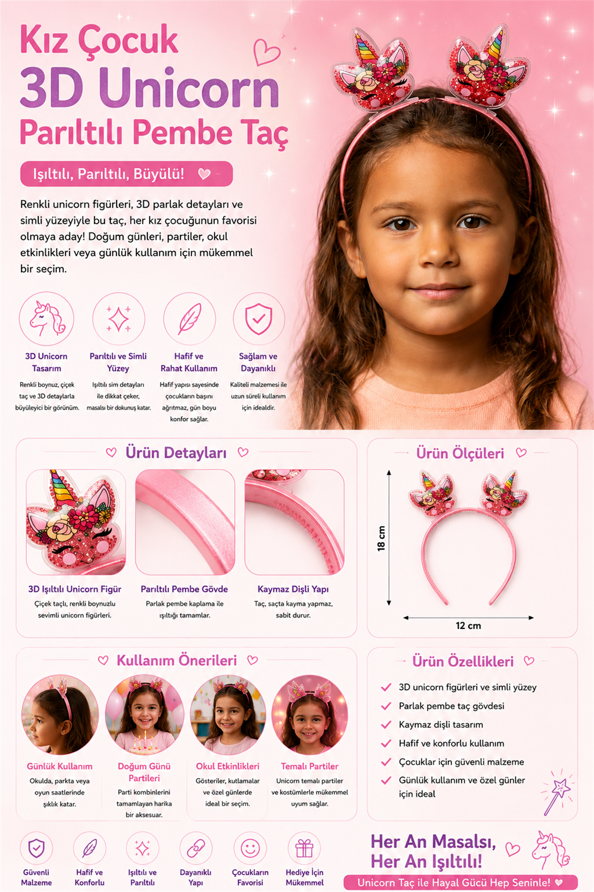 22505G2248 UNICORN TAÇ-15045 Pembe
