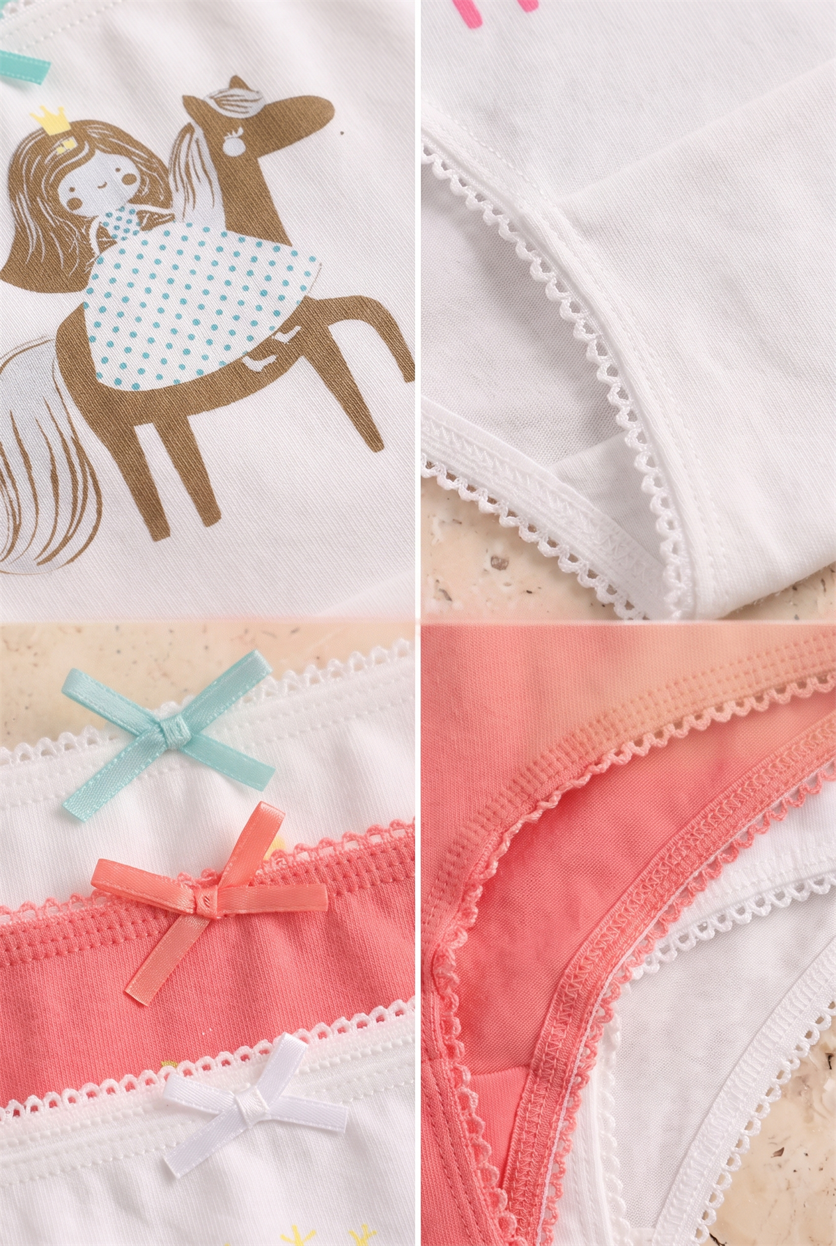 Kız Çocuk 3lü Paket Puantiye Slip Ekru