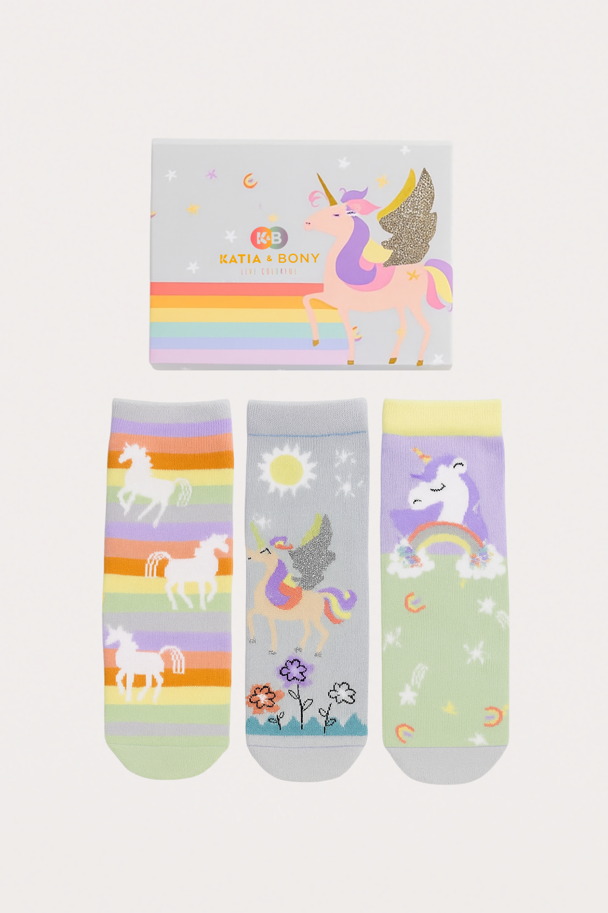 Kız Çocuk Unicorn Desenli 3lü Kutulu Soket Çorap 