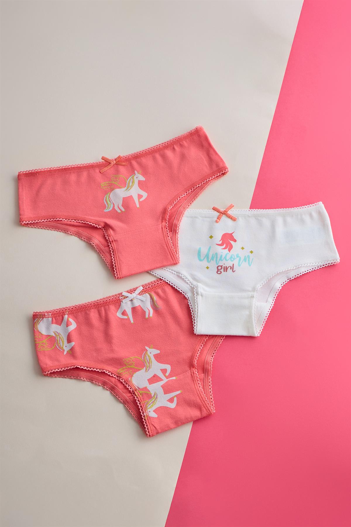 Girls 3-Pack Unicorn Slip Ecru/Pink