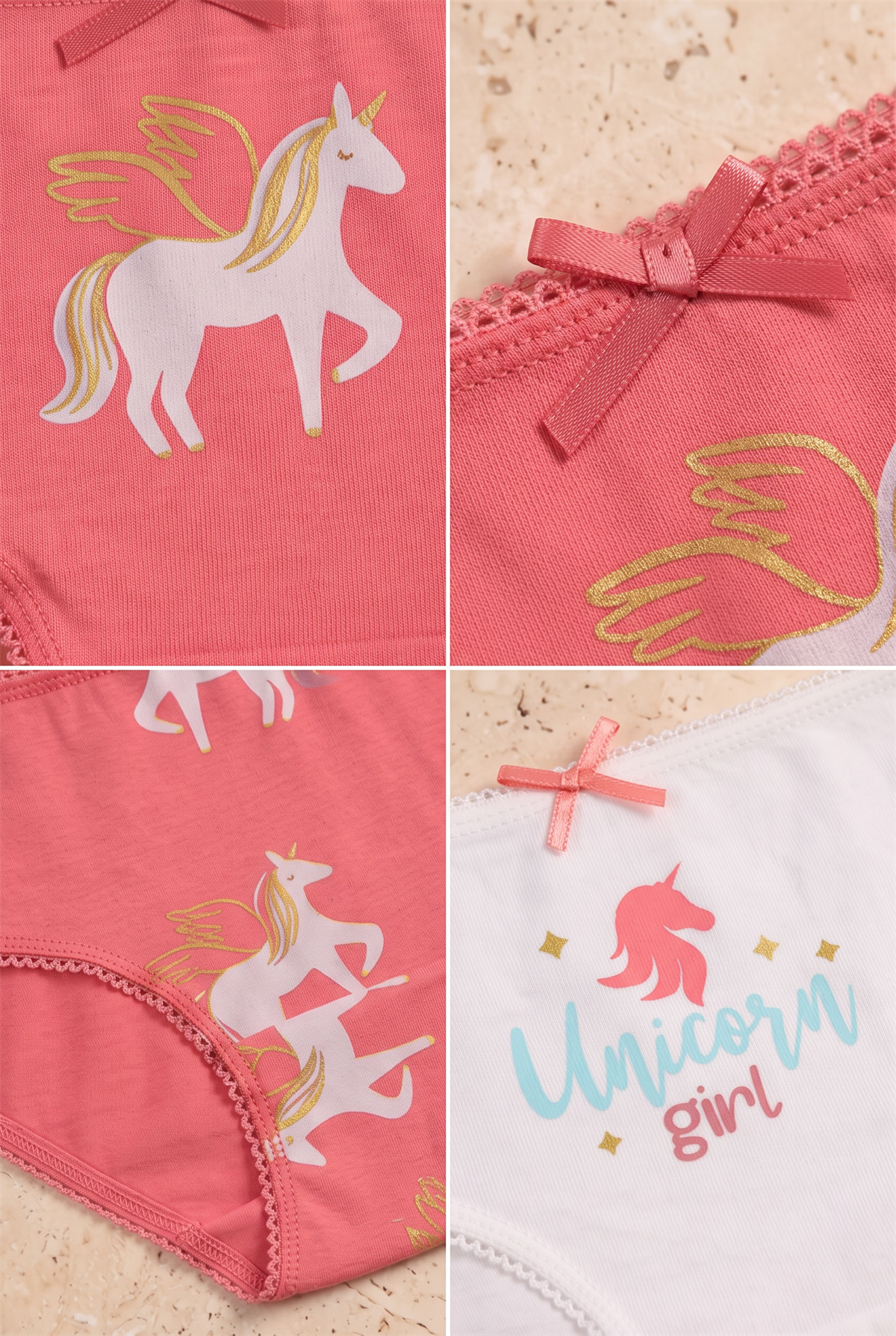 Kız Çocuk 3lü Paket Unicorn Slip Ekru/Pembe