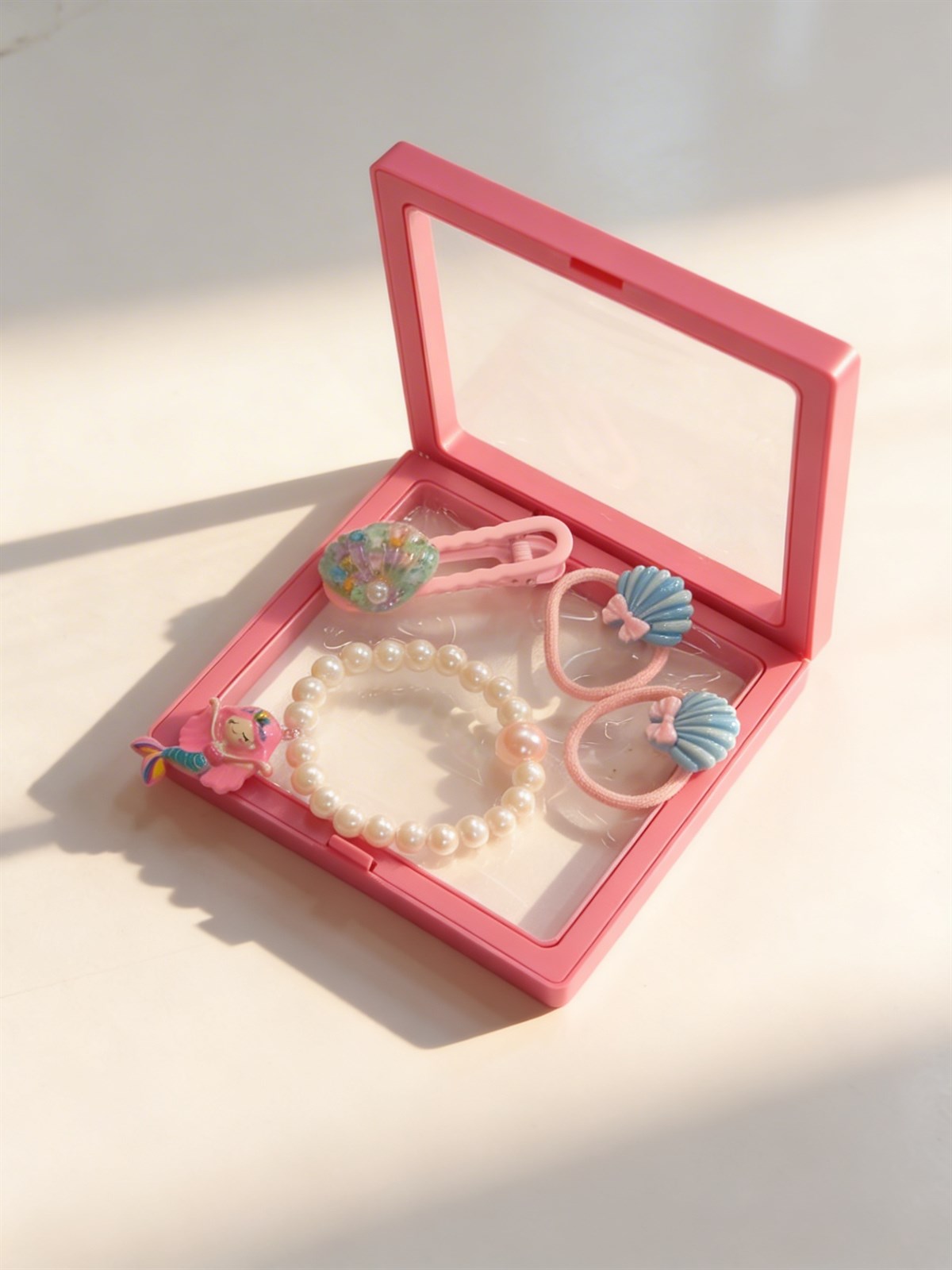 Kız Çocuk 4lü Deniz Kızı Plastik Kutulu Toka Seti Pembe 