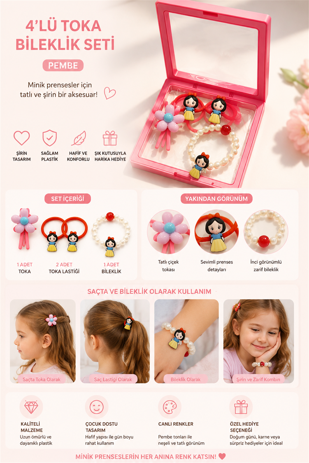 Girls Set Of 4 Plastic Boxed Buckle Bracelets Pink