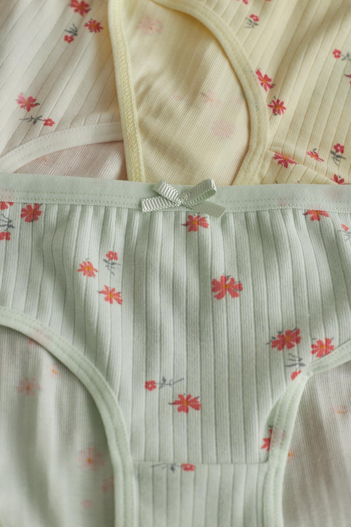 Girls 5-Pack Floral Ribbed Slip Panties in Colorful