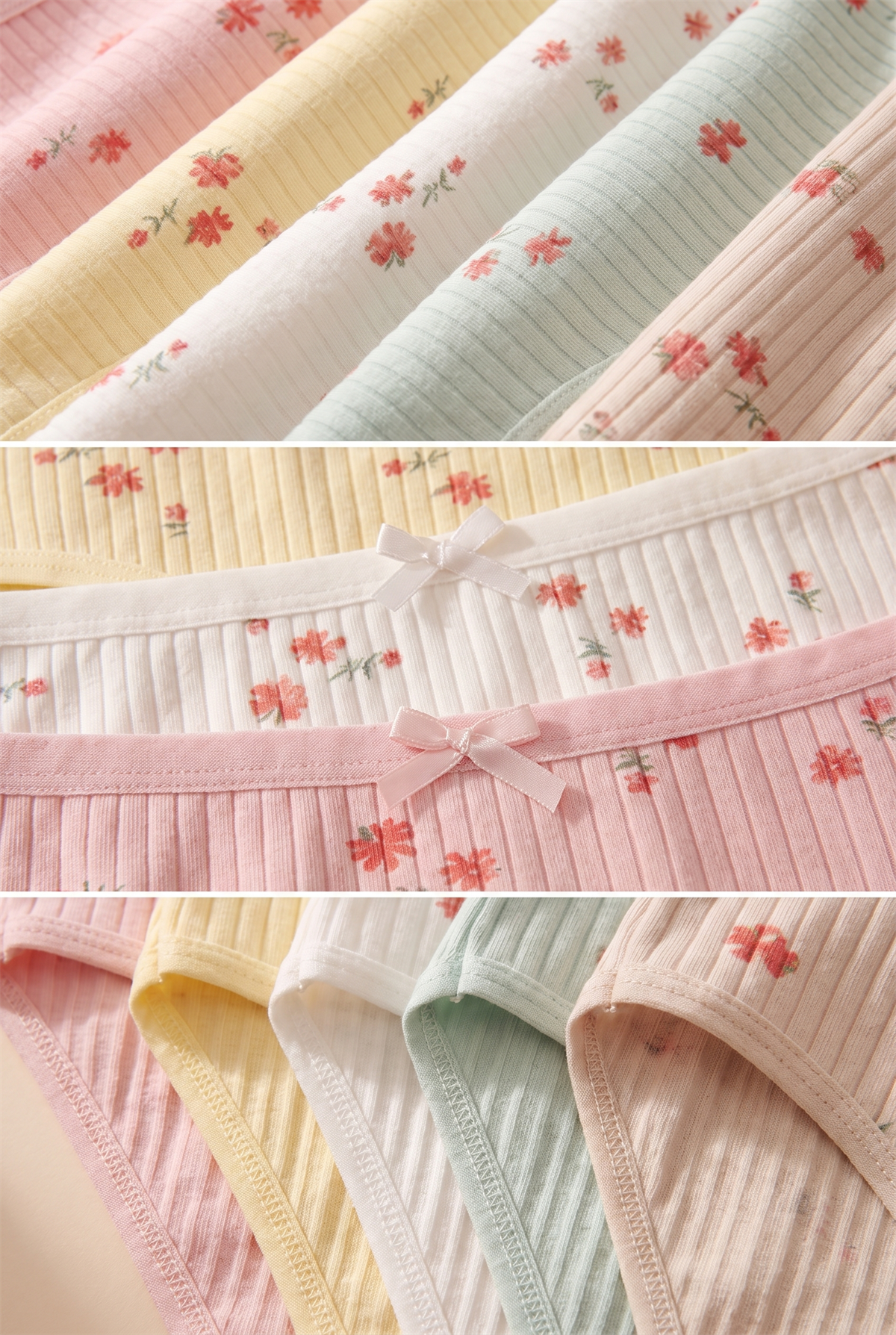 Kız Çocuk 5 li Paket Çiçekli Ribanalı  Slip Külot Renkli