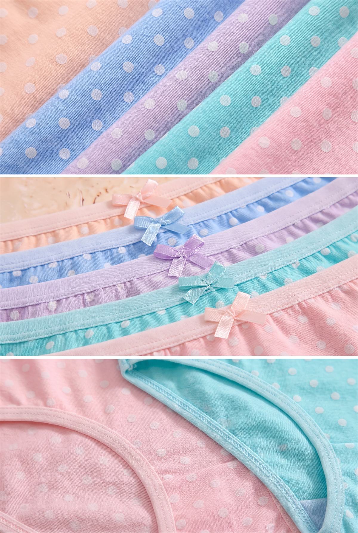 Kız Çocuk 5 li Paket Puantiye Detaylı Slip Çok Renkli