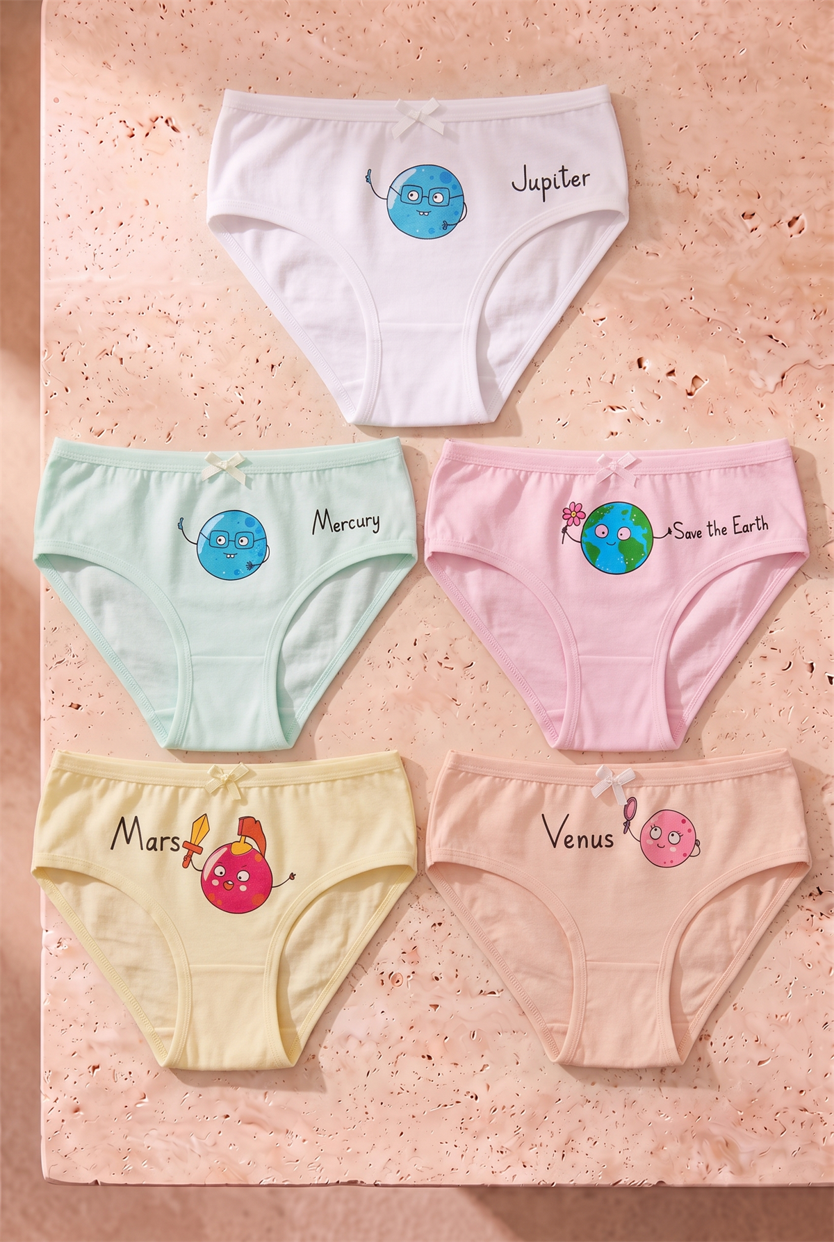Kız Çocuk 5 li Paket Renkli Slip Külot Sevimli Gezegenler Çok Renkli