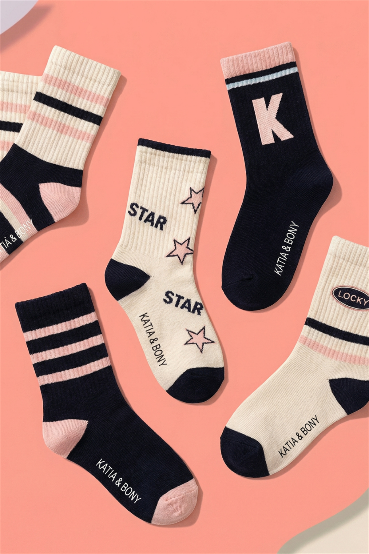 12601G2005 5PCK ÇİZGİ DESENLİ KIZ ÇOCUK SOKET ÇORAP Patterned