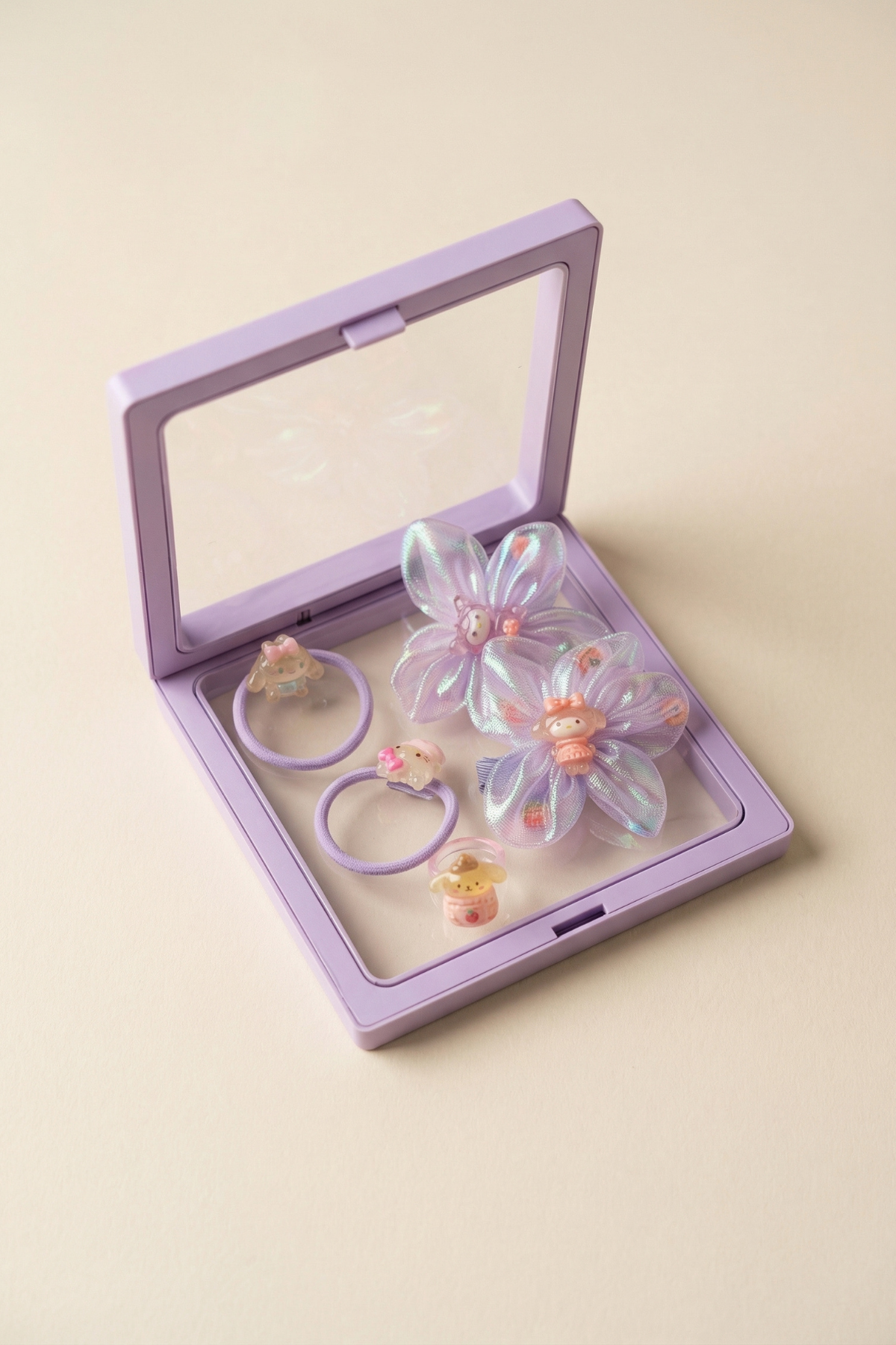 Kız Çocuk 5li Hello Kityli Plastik Kutulu Toka Seti Lila
