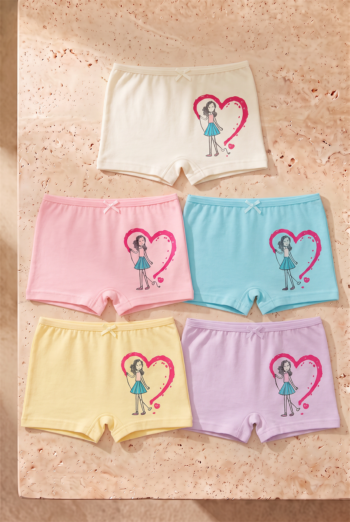 Kız Çocuk 5li Kalpli Boxer Çok Renkli