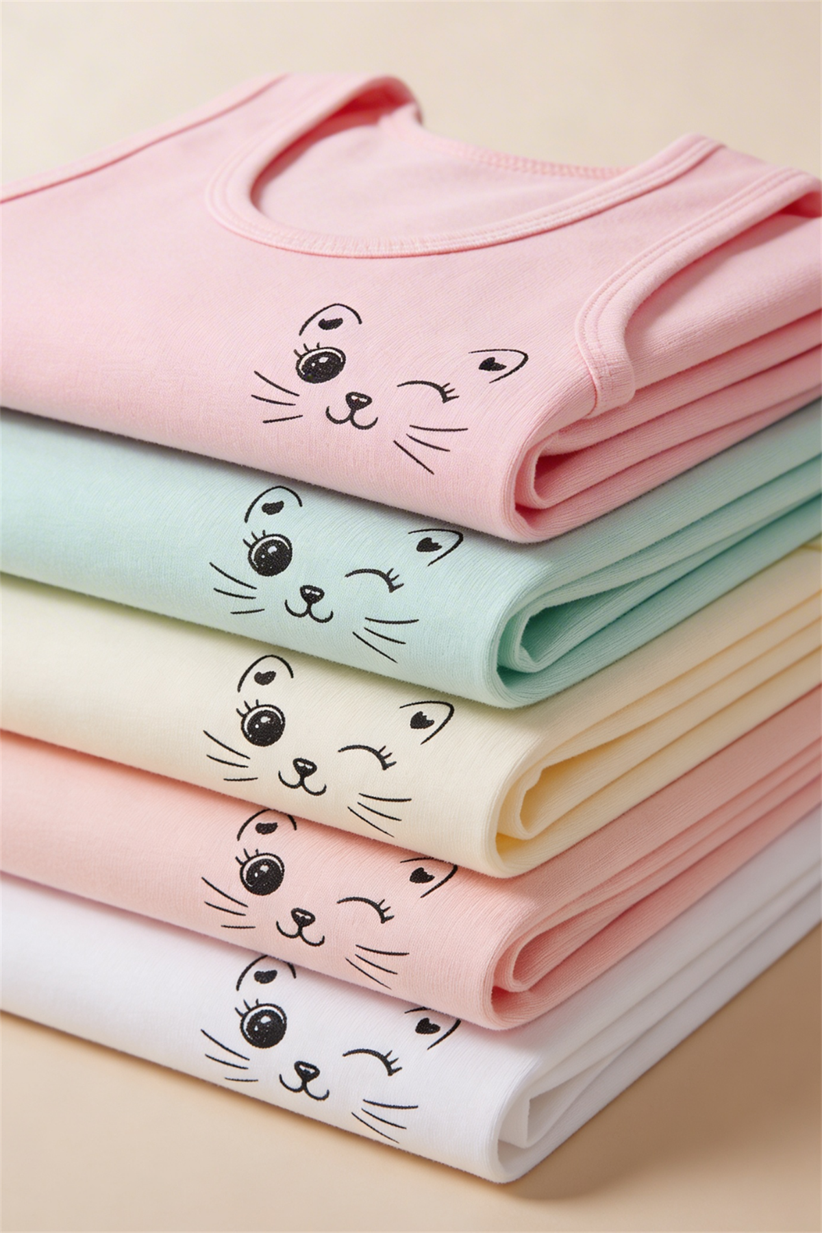 12503G1059 5PCK KEDİ BASKILI KIZ ÇOCUK ATLET - K-7923 Patterned