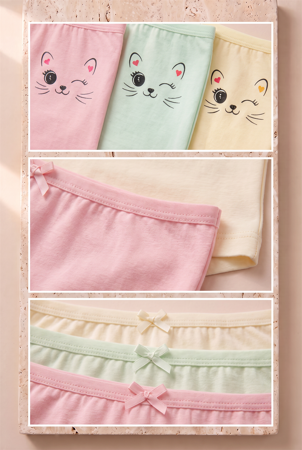 Kız Çocuk 5li Kedi Desenli Boxer