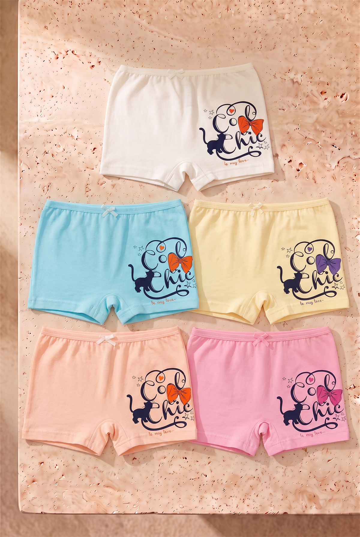 Kız Çocuk 5li Paket Kedi Desenli Boxer