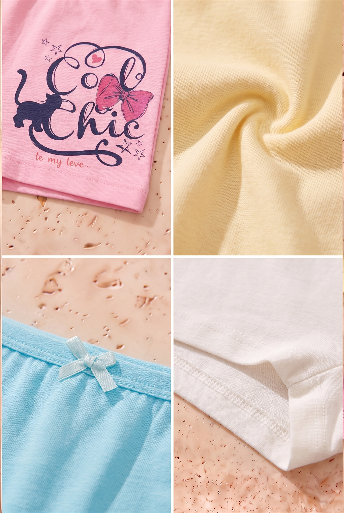 Kız Çocuk 5li Paket Kedi Desenli Boxer