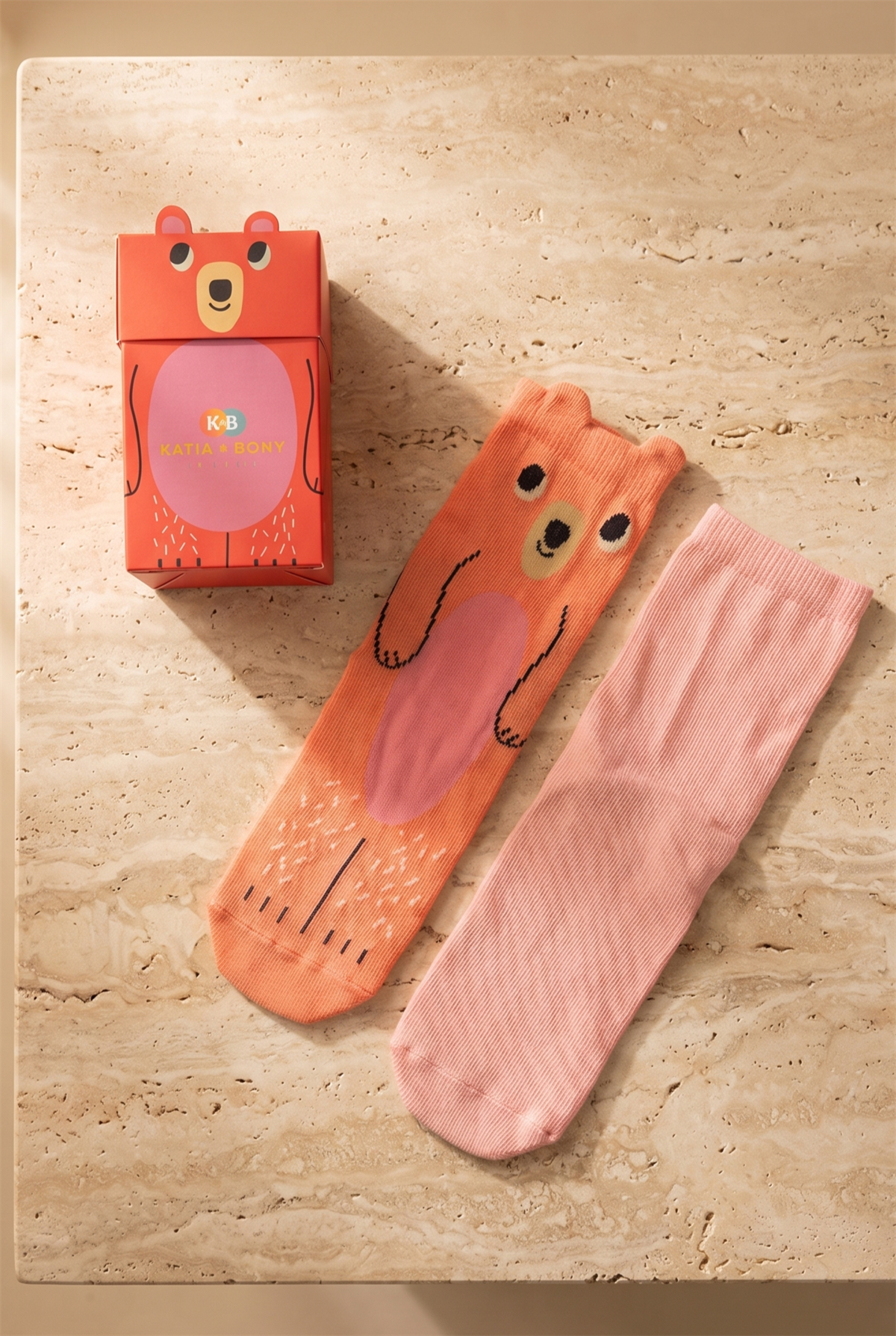 Kız Çocuk Ayıcık Desenli 2li Kutulu Soket Çorap Pembe