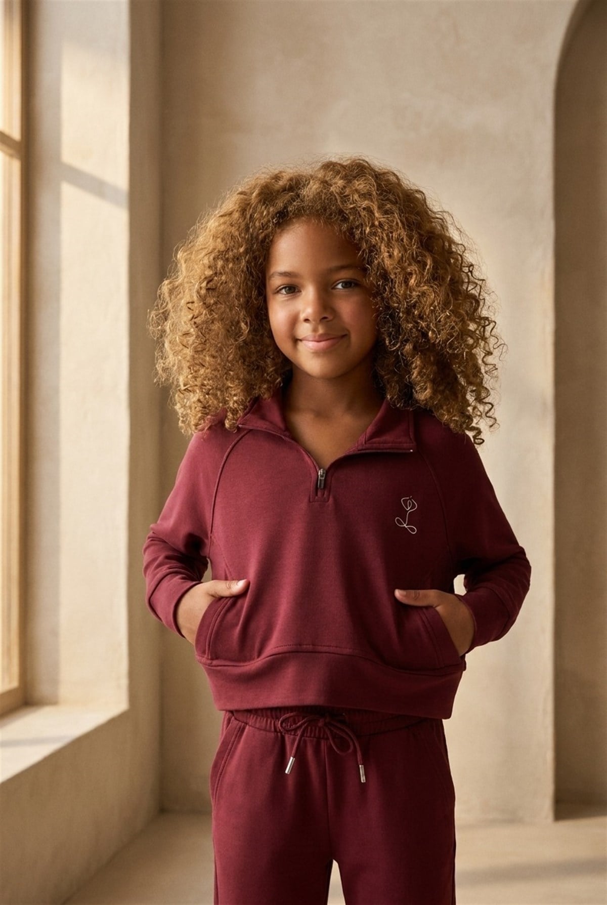 Kız Çocuk Basıc Fluffy Sweatshirt Bordo