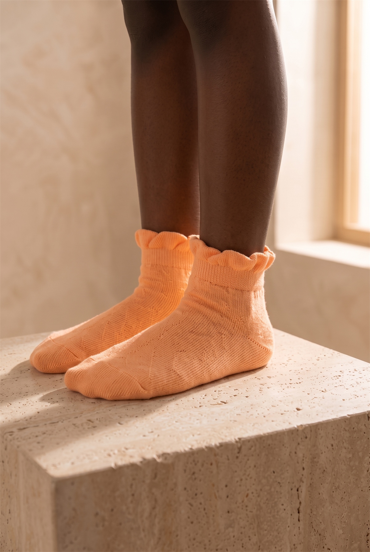 Kız Çocuk Bileği Fırfırlı Step Çorap Turuncu