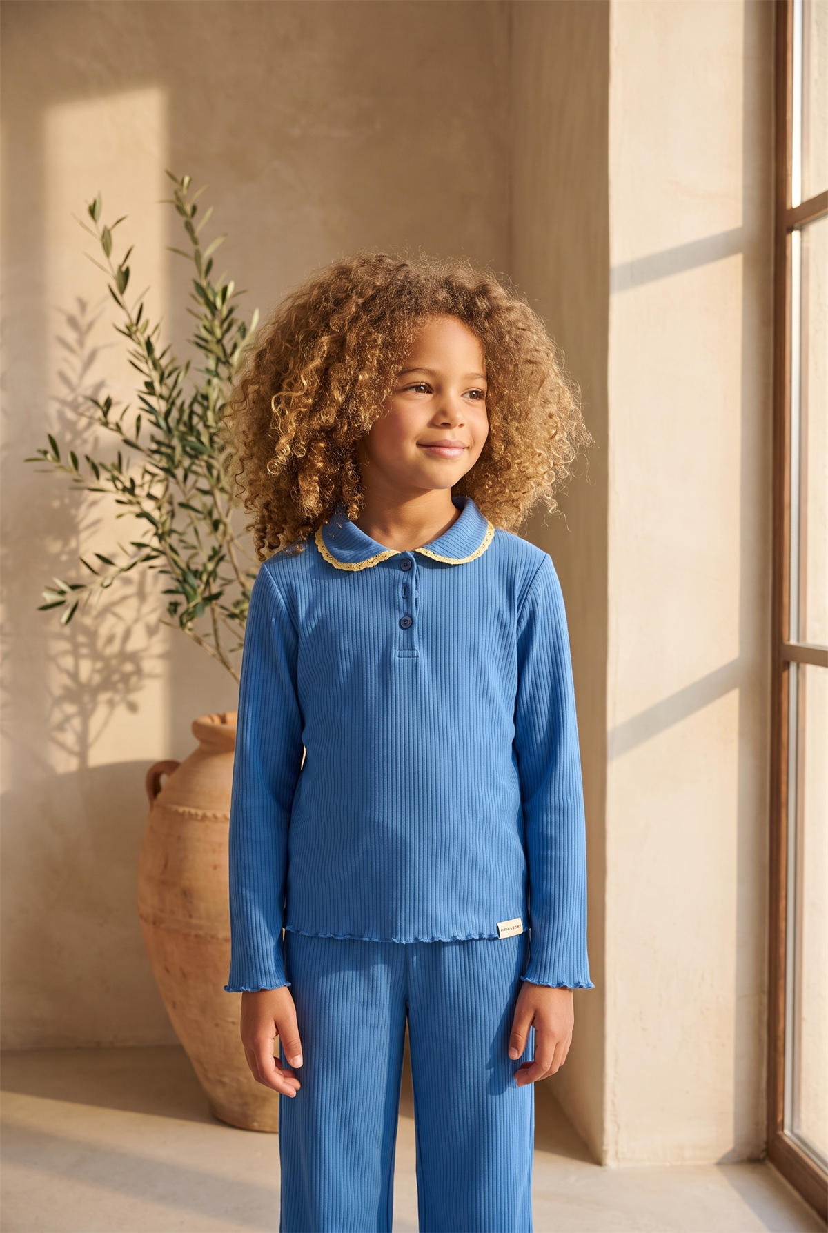 Kız Çocuk Blue Harmony Fitilli Pijama Takımı Mavi
