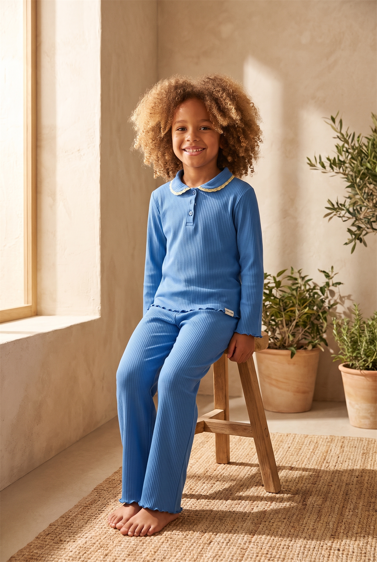 Kız Çocuk Blue Harmony Fitilli Pijama Takımı Mavi
