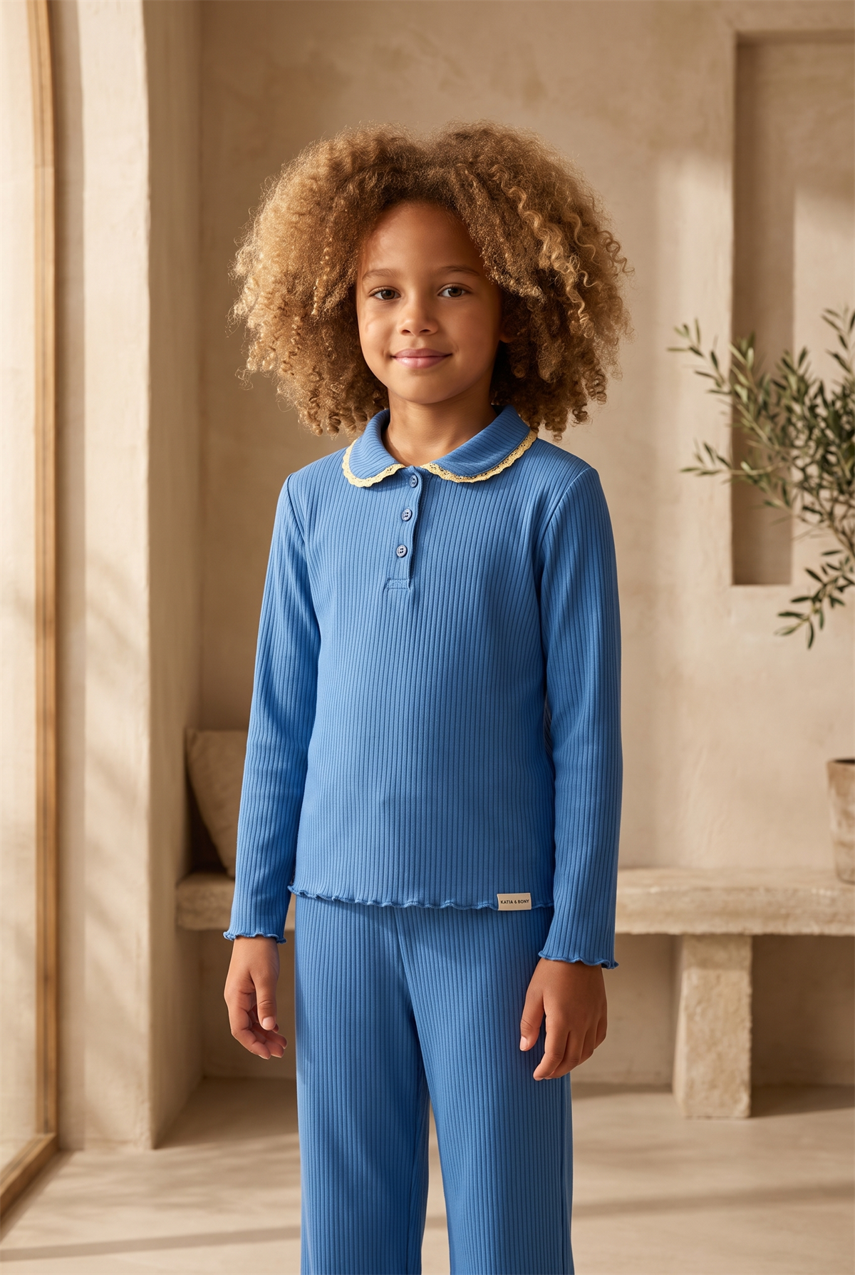 Kız Çocuk Blue Harmony Fitilli Pijama Takımı Mavi