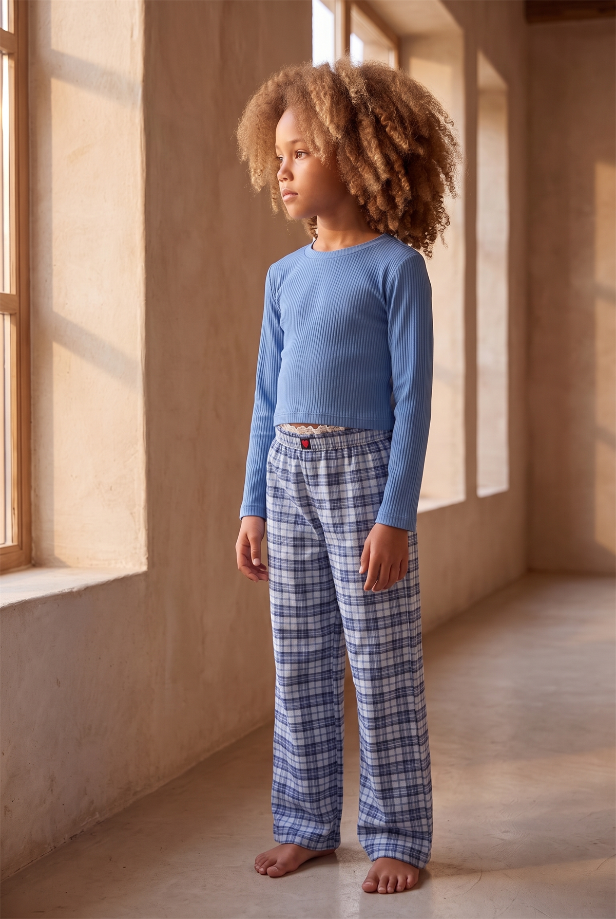 Kız Çocuk Blue Harmony Mavi Ekoseli Pijama Takımı