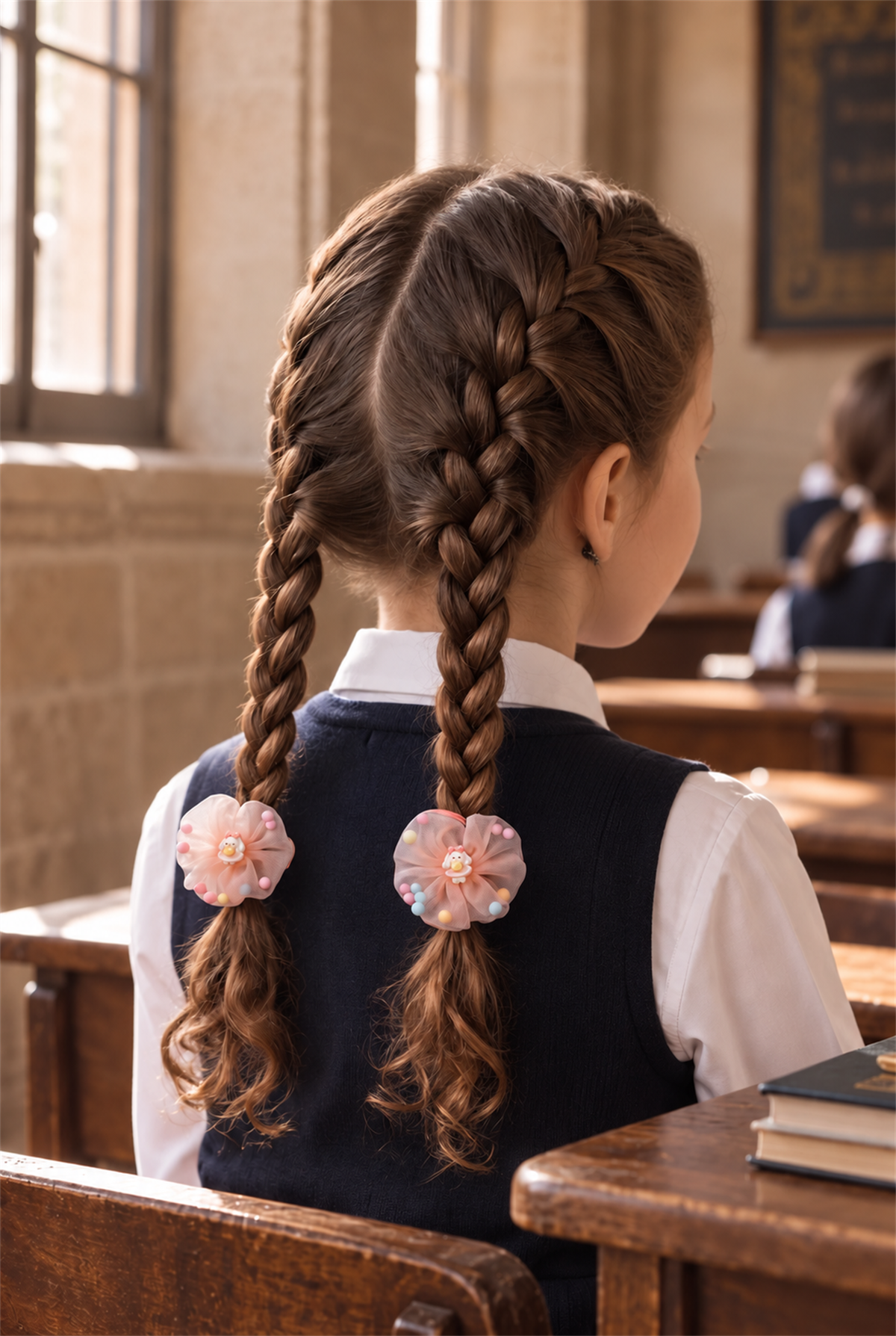 Kız Çocuk Boncuk Detaylı Tül Çiçekli 2li Lastik Toka Turuncu