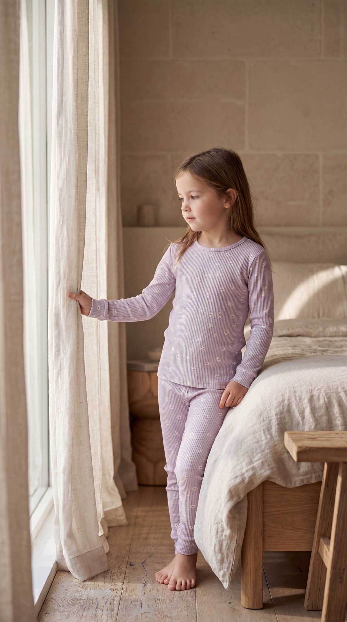 22512G2025 ÇİÇEK DESENLİ KIZ ÇOCUK PİJAMA TAKIM Mor