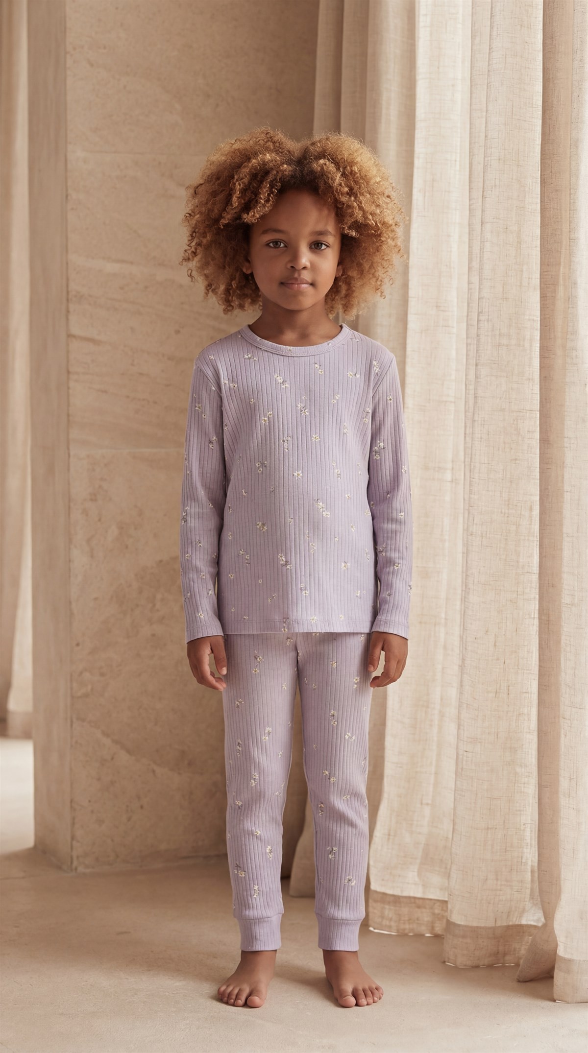 22512G2025 ÇİÇEK DESENLİ KIZ ÇOCUK PİJAMA TAKIM Mor