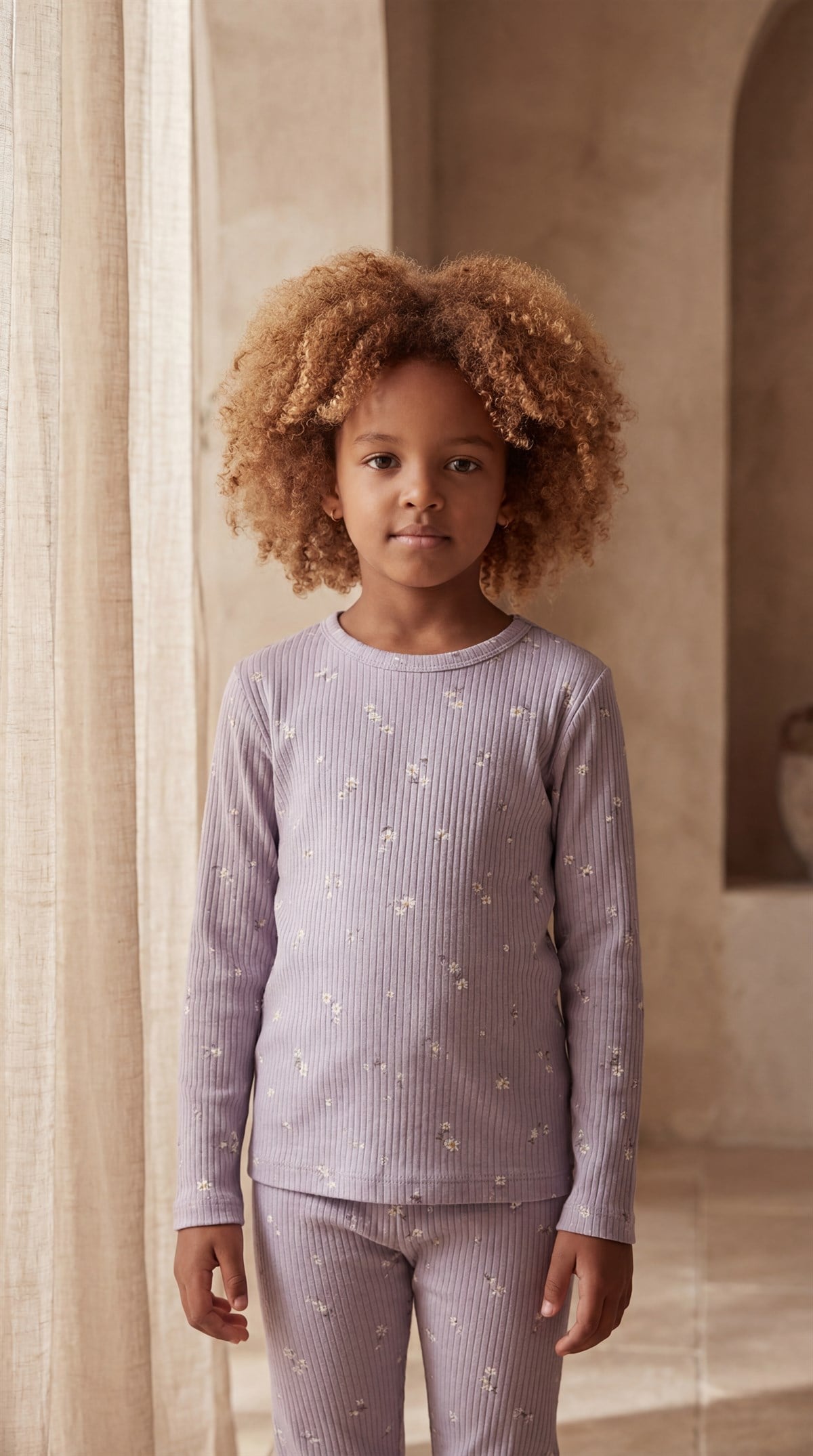 22512G2025 ÇİÇEK DESENLİ KIZ ÇOCUK PİJAMA TAKIM Mor