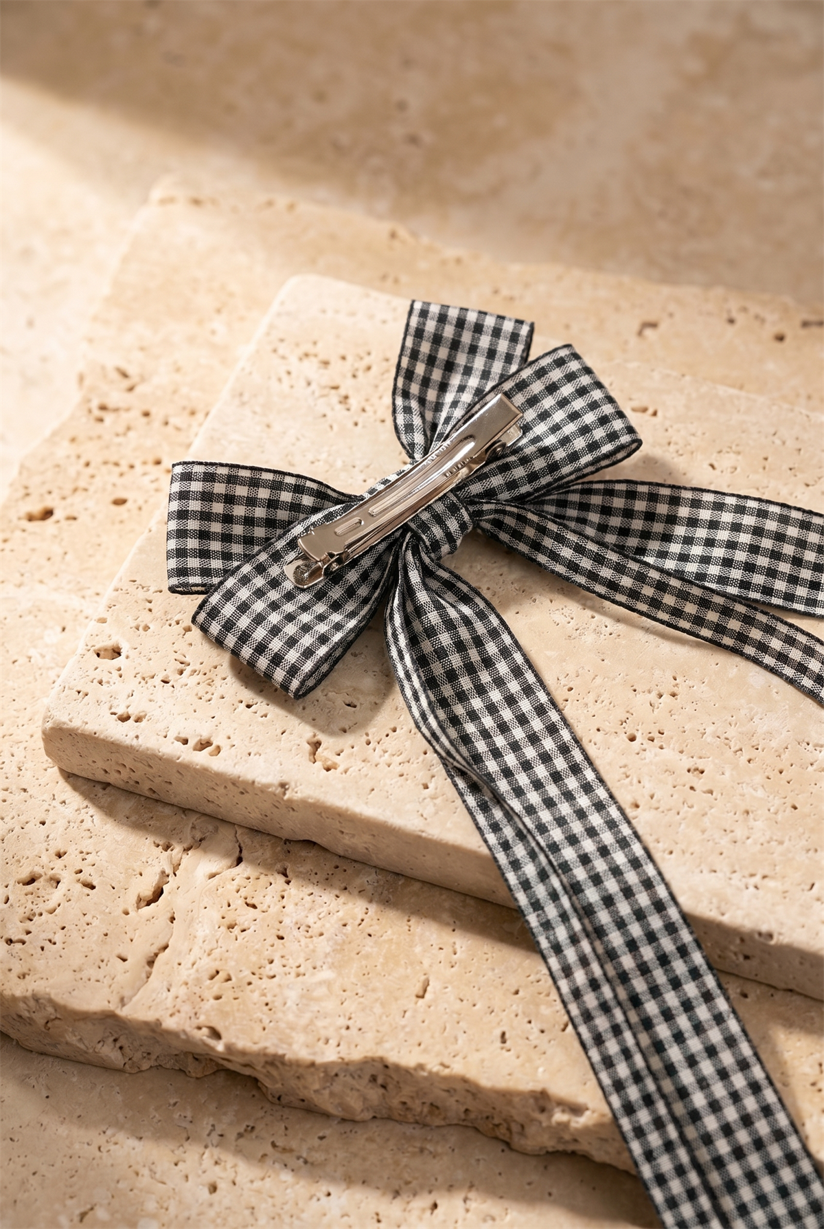 Kız Çocuk Çİft Fiyonklu Pötikareli Otomat Toka Siyah 