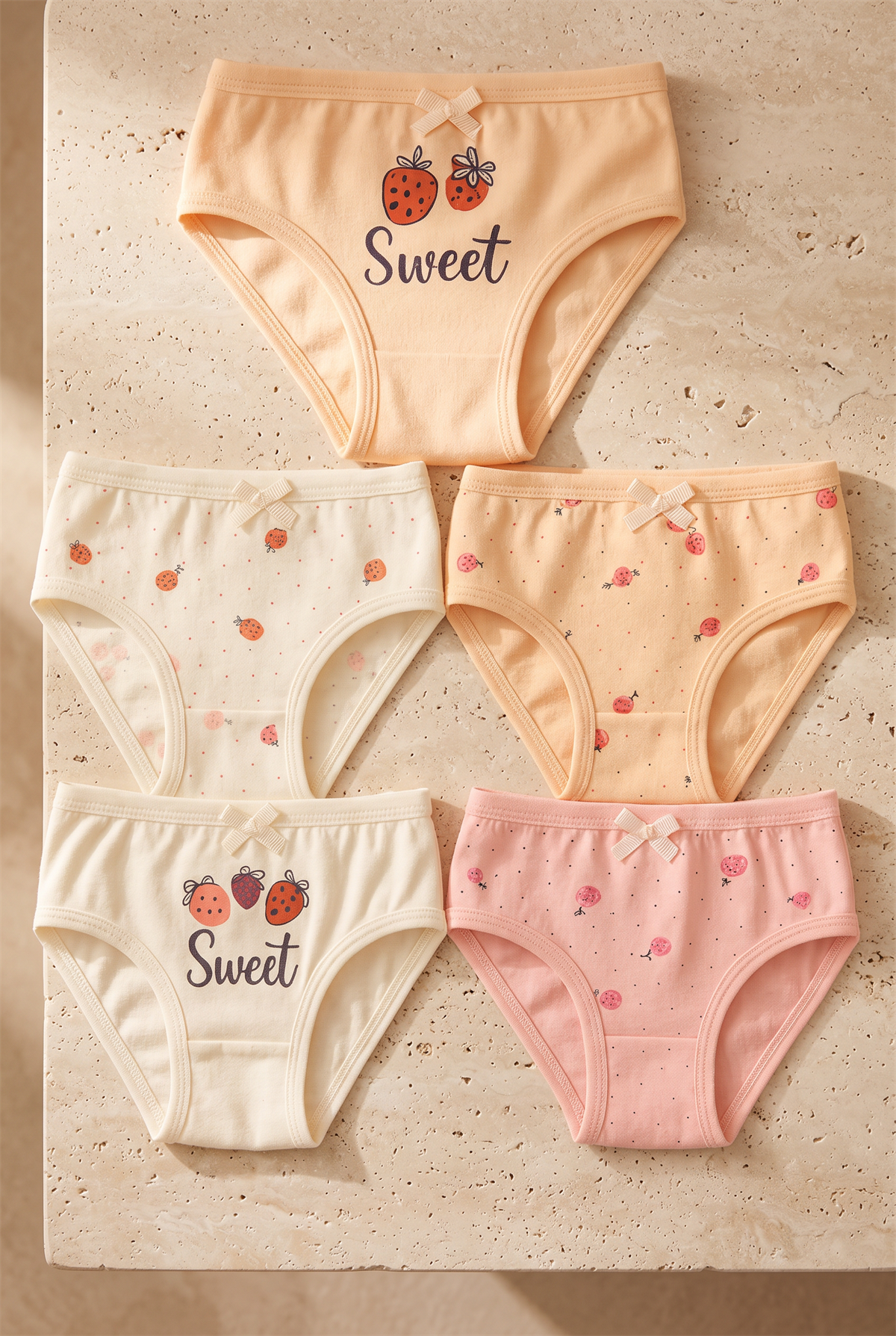 Kız Çocuk Çilek Baskılı 5li Slip Külot