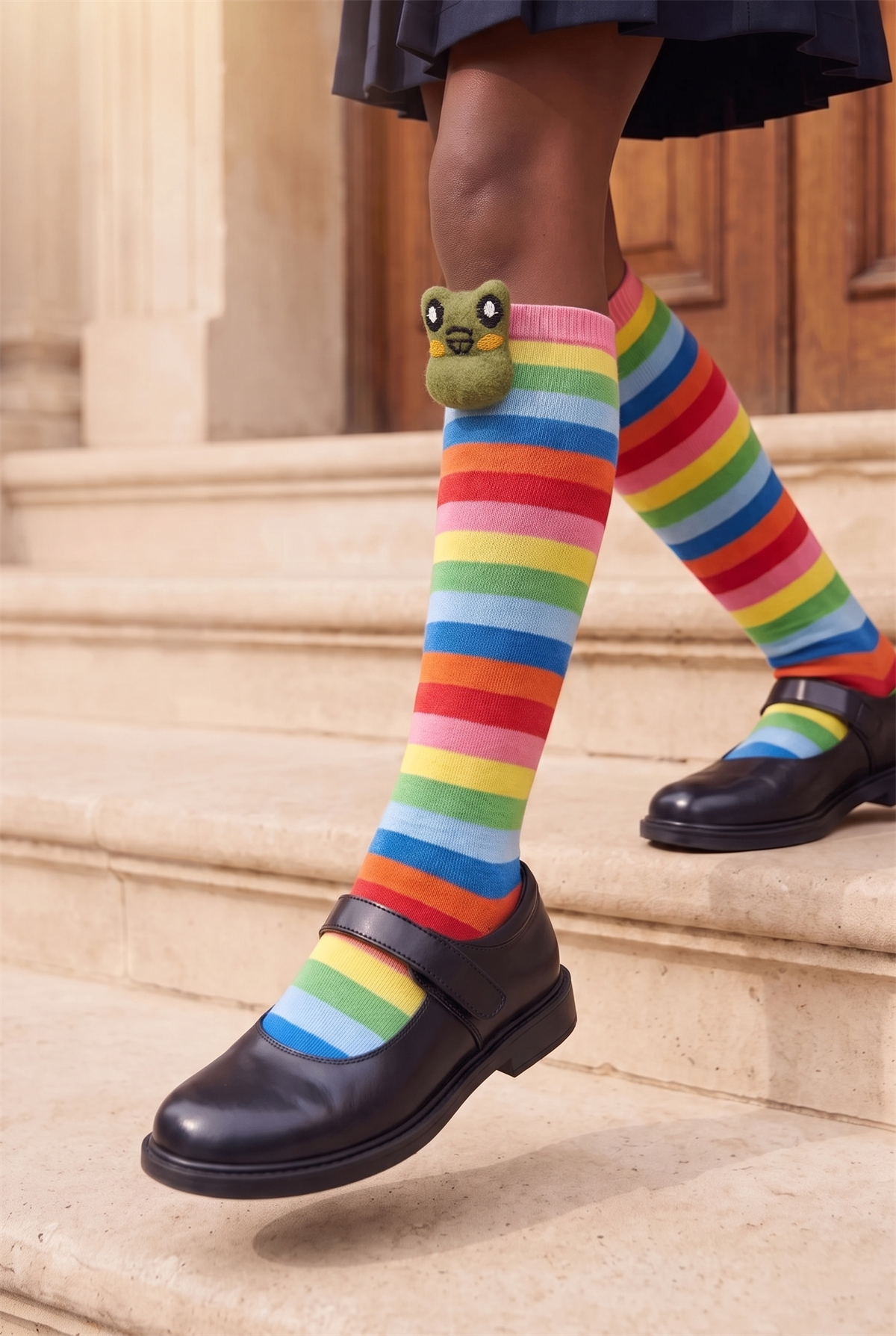 Colored Frog Girls Knee Socks Patterned